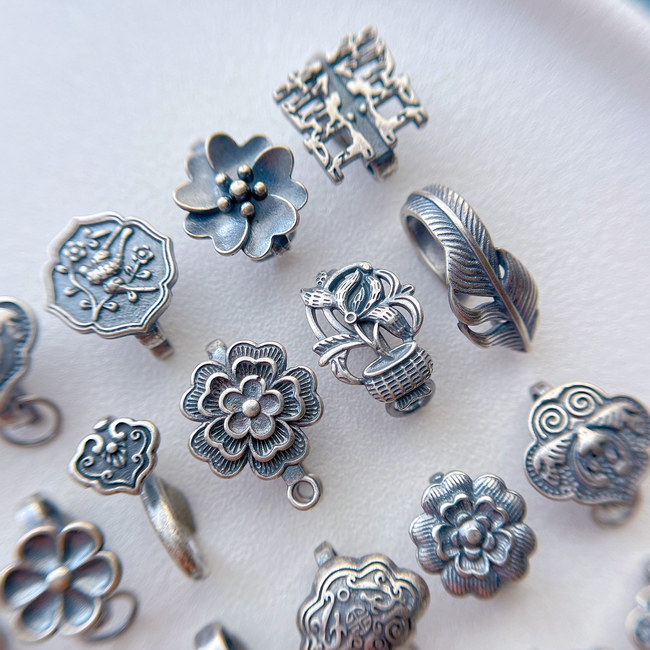 三七老银饰品配件蝴蝶喜字羽毛莲花吉象鱼压襟扣diy手链项链尾扣,淘宝优惠券,粉丝福利购,淘宝优惠卷