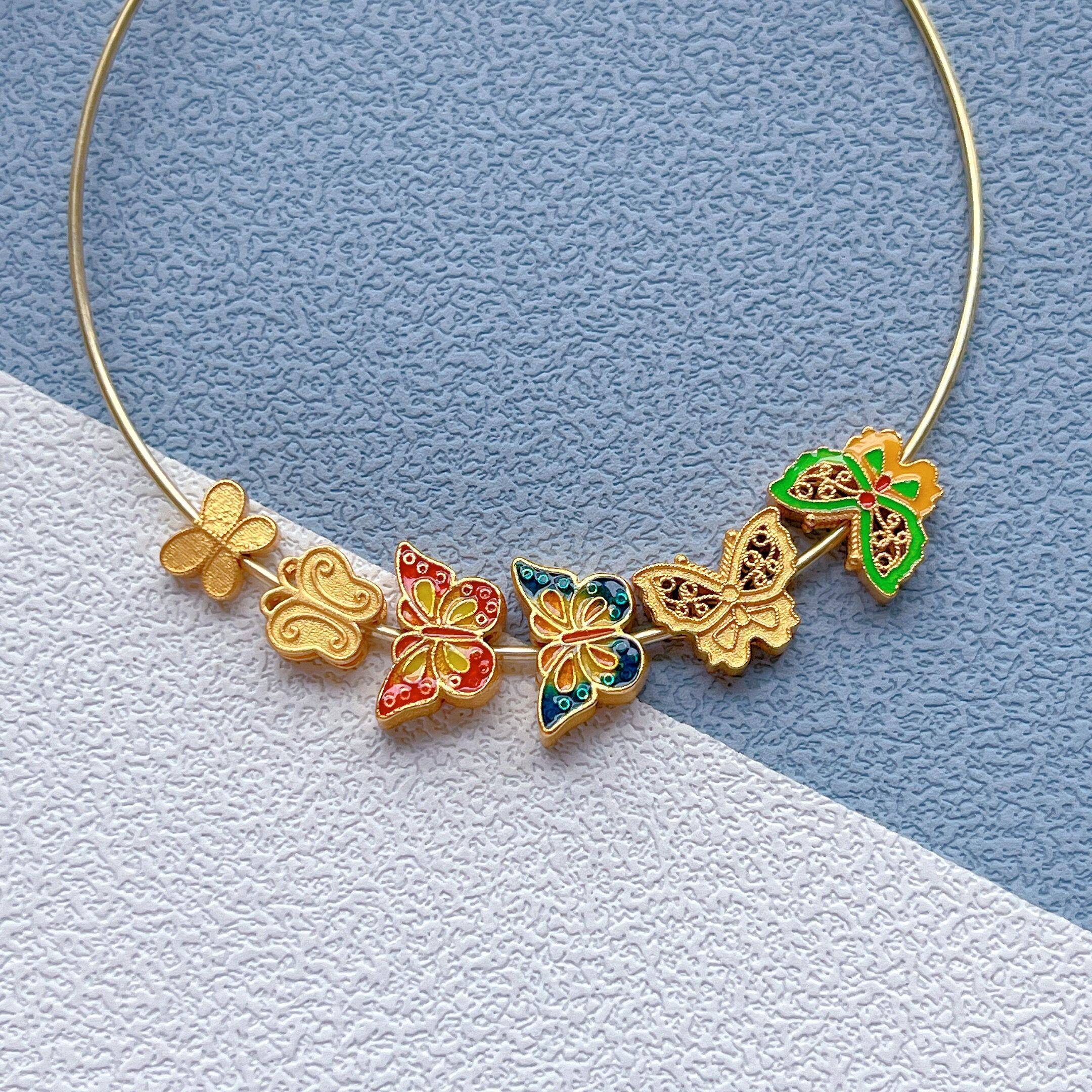 古法金s925银镀24K金配件烧蓝蝴蝶隔珠背云DIY手链串珠编绳配饰,淘宝优惠券,粉丝福利购,淘宝优惠卷