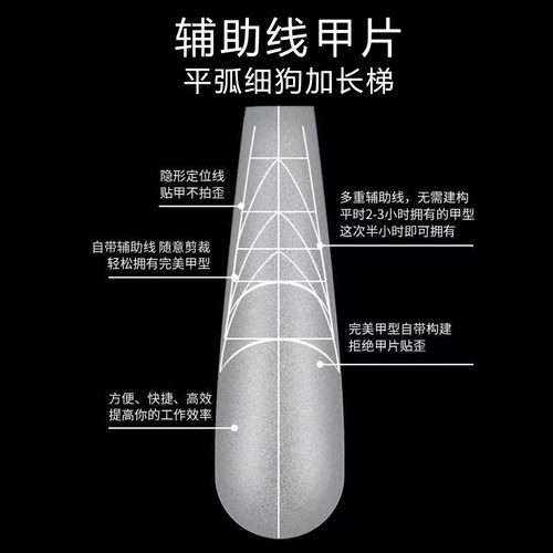 SYHS美甲辅助线甲片平弧细狗加长梯塑型加厚刻度甲片240片替补60 - 图0
