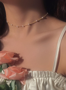 复古珍珠项链小众颈链锁骨