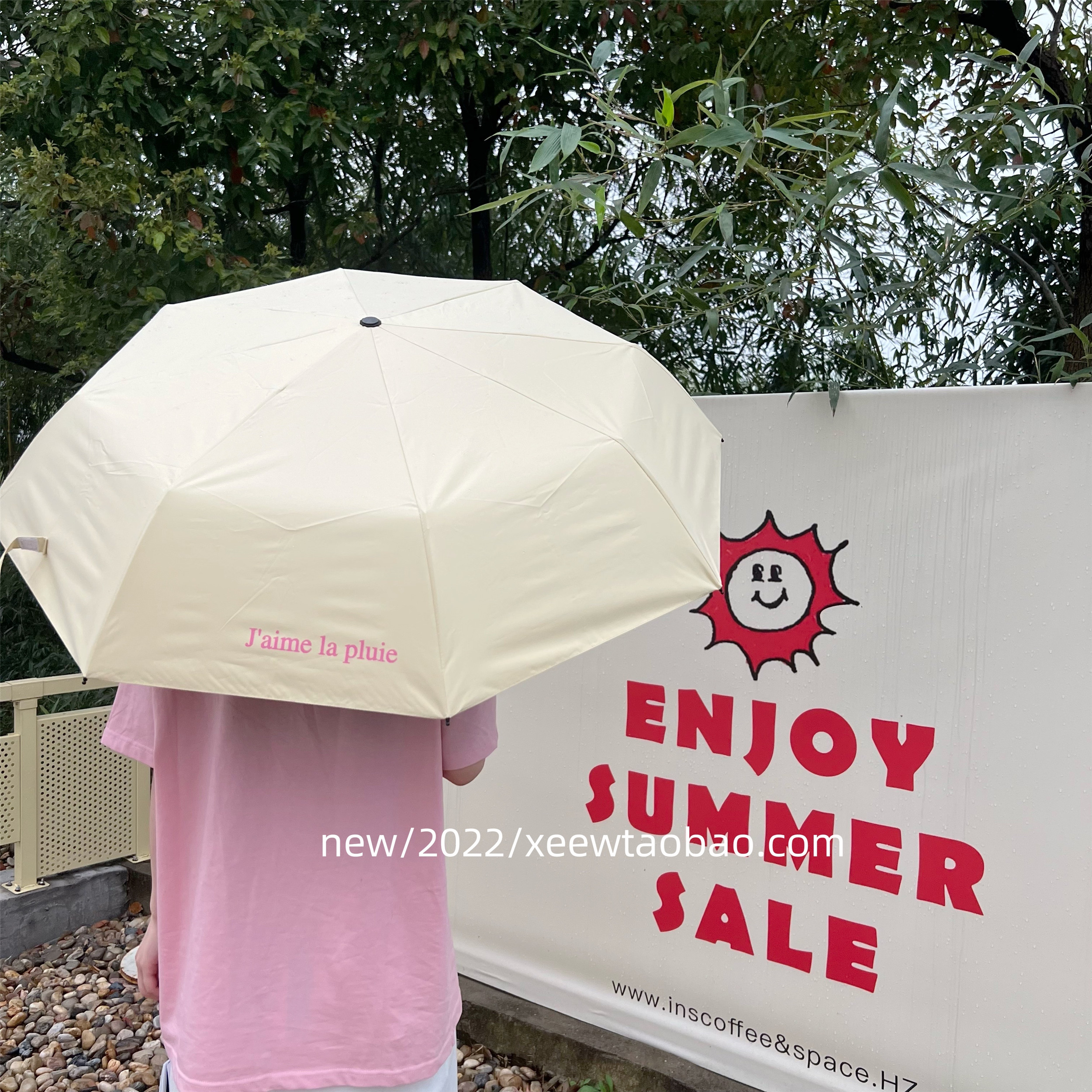 伞女晴雨两用手动ins奶油雨伞粉色字母遮阳伞防紫外线便携防晒 - 图2