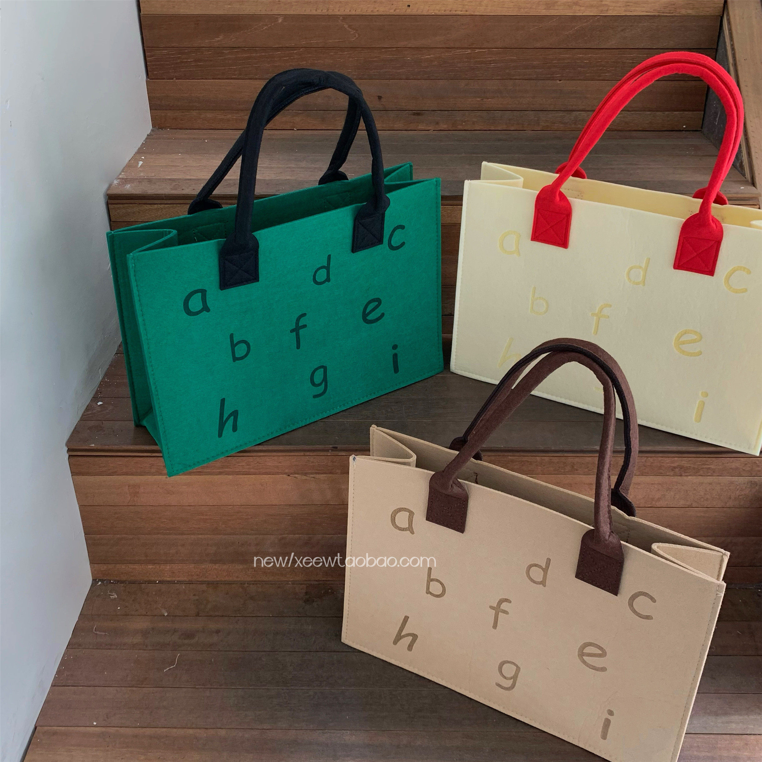 撞色字母购物袋ins风手提毛毡包便携大容量环保袋礼品袋单肩包 - 图2