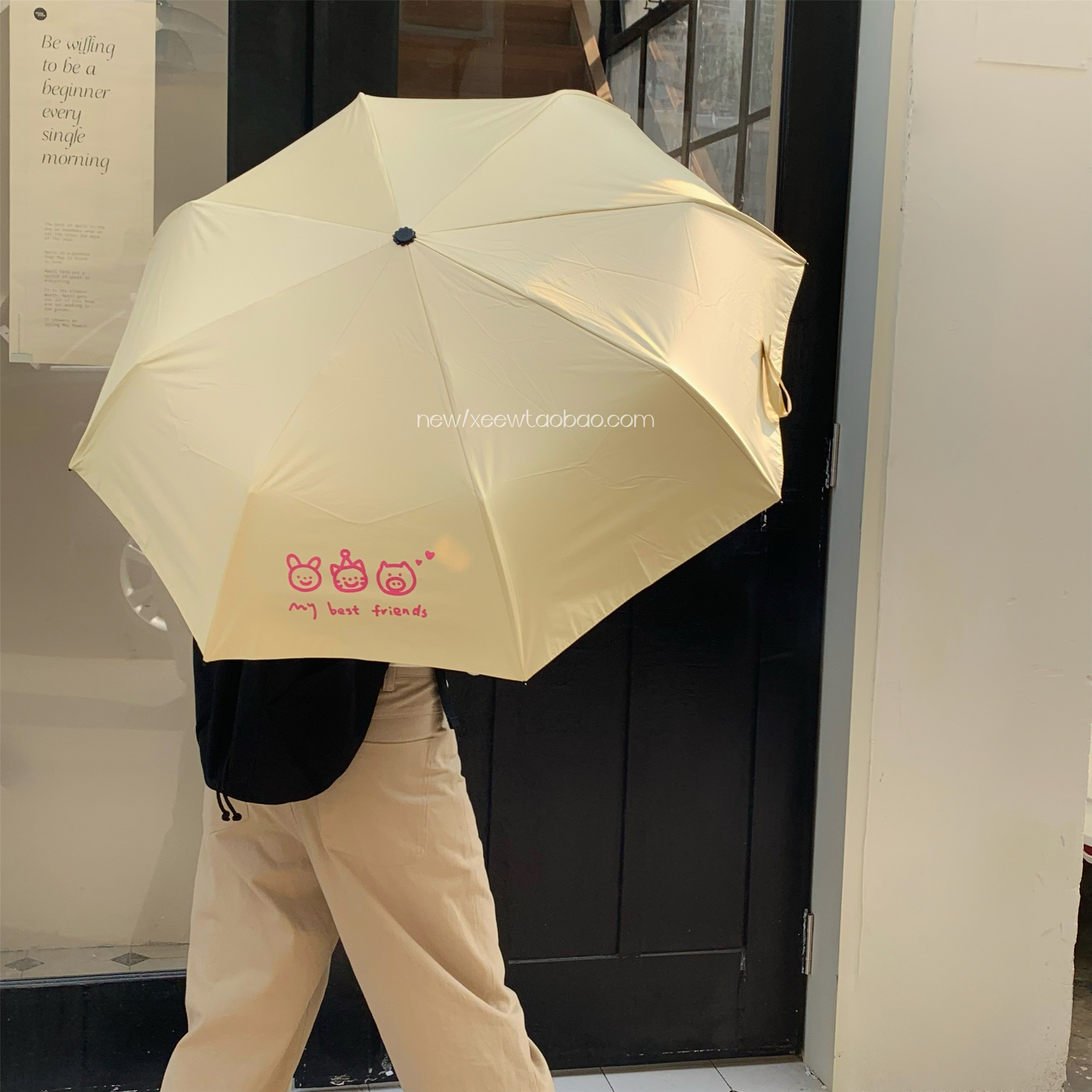 原创/日系设计师甜酷兔子雨伞女晴雨两用便携防晒黑胶三折太阳伞 - 图2