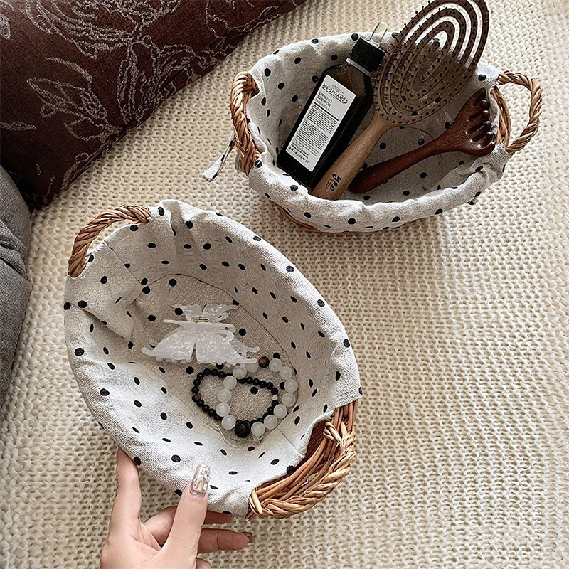 布艺藤编收纳筐黑白波点收纳篮桌面杂物零食筐家用客厅整理置物篮,淘宝优惠券,粉丝福利购,淘宝优惠卷