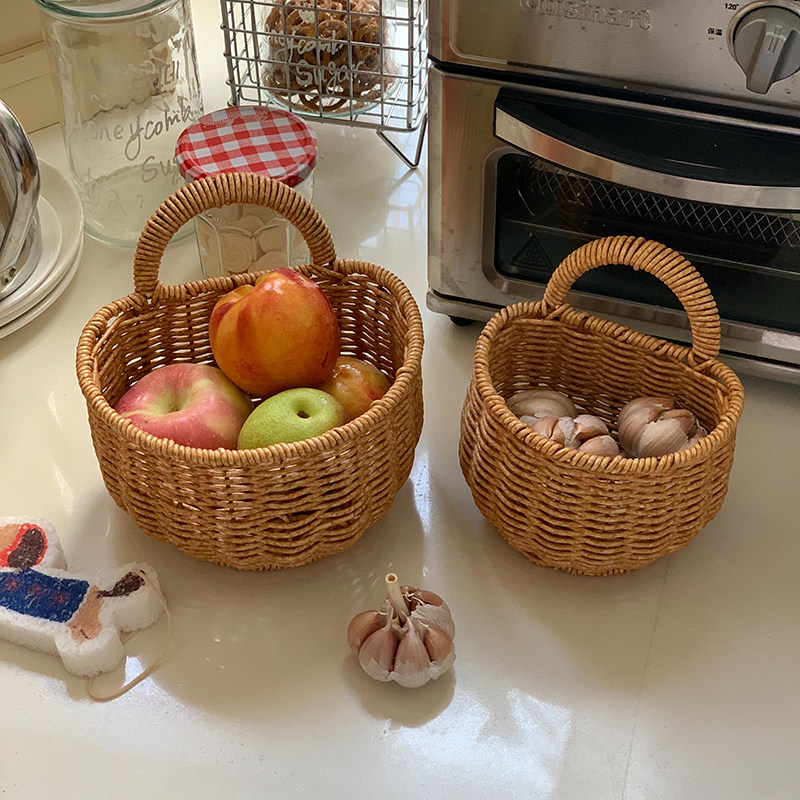 姜蒜收纳筐厨房壁挂收纳篮复古手提小篮子家用多功能水果篮挂篮,淘宝优惠券,粉丝福利购,淘宝优惠卷