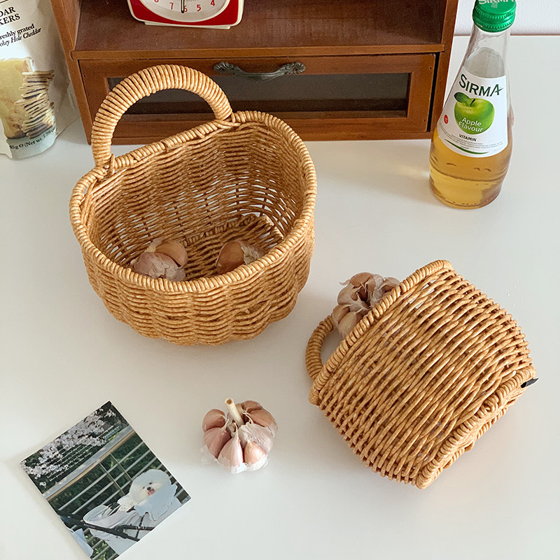 姜蒜收纳筐厨房壁挂收纳篮复古手提小篮子家用多功能水果篮挂篮,淘宝优惠券,粉丝福利购,淘宝优惠卷