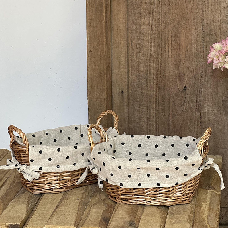 布艺藤编收纳筐黑白波点收纳篮桌面杂物零食筐家用客厅整理置物篮,淘宝优惠券,粉丝福利购,淘宝优惠卷
