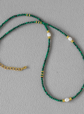 CraesKall*家孔雀石项链 新中式复古优雅叠戴绿松石淡水珍珠项链