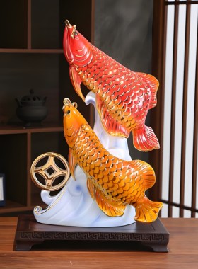 年年有余陶瓷金龙鱼摆件客厅玄关酒柜办公室装饰品乔迁新居礼品