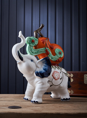 福禄百财陶瓷象客厅书房装饰摆件