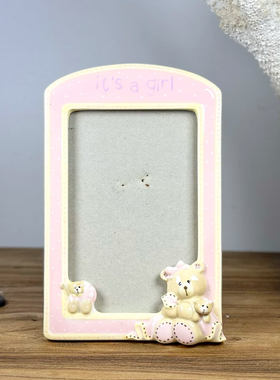 持续瓷生 样品树脂蓝色粉色小熊相框照片架挂件儿童房装饰工艺品