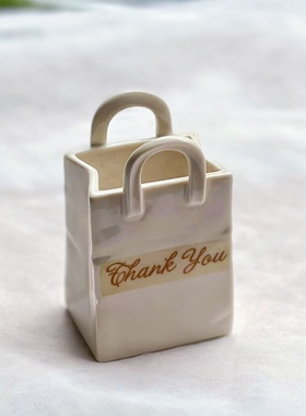 持续瓷生 Lenox陶瓷方形描金字母浮雕罐子提包半成品小号花插