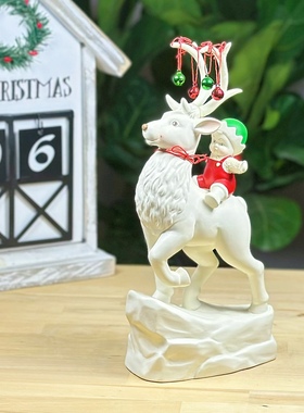 雪娃骑鹿彩色铃铛鹿角创意摆件