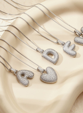 欧美方晶锆石字母项链气质轻奢项饰26英文字母吊坠跨境女式项链