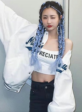 儿童甜酷彩色脏辫绿色假发丝街舞爵士舞地垄沟辫全头编发辫子头饰
