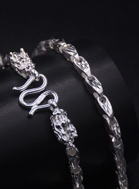 银项链男潮999纯银龙骨霸气