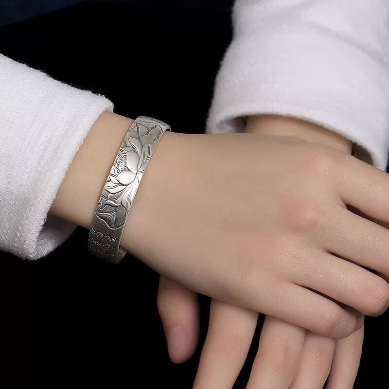 乡恋情复古莲花般若波罗蜜s999足银 乡恋情手镯