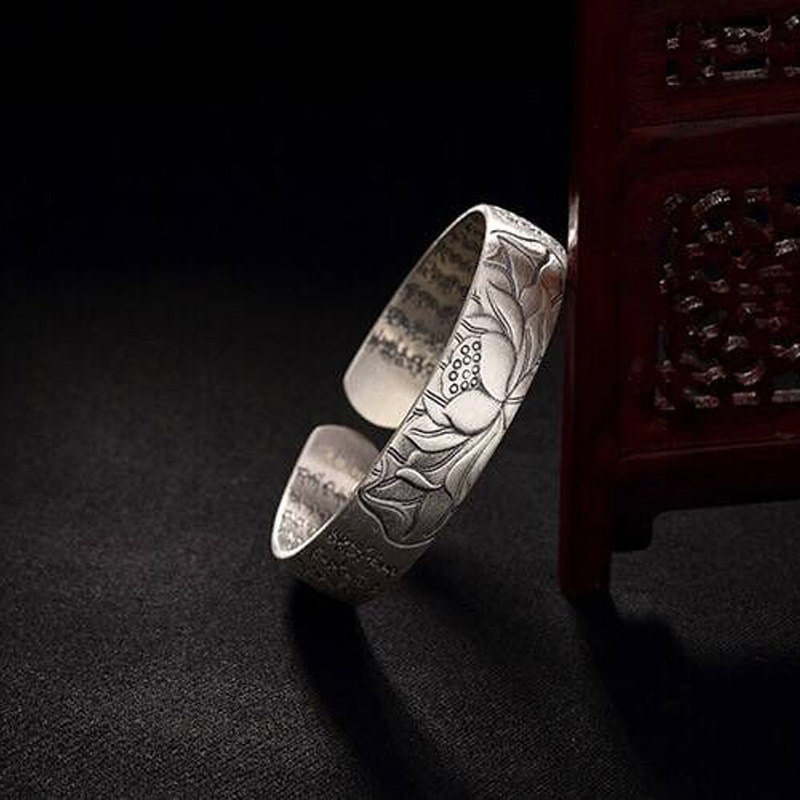 乡恋情复古莲花般若波罗蜜s999足银 乡恋情手镯