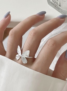 【两件包邮】氛围感蝴蝶戒指女甜酷时尚气质个性立体S925镀银开口