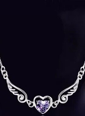 S925镀银韩版镀银天使之翼吊坠项链女复古气质甜美翅膀爱心锁骨链