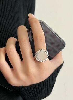 S925镀银几何太阳花戒指女甜美小众设计感百搭开口指环哑光轻奢叠