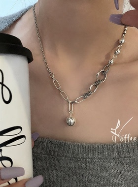 S925镀银简约s925镀银圆球项链女复古圆环气质锁骨链网红轻奢欧美