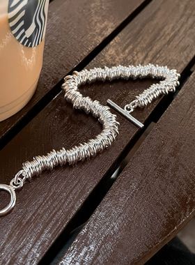 韩版S925银个性OT扣手链女复古重工圆环环相扣手环嘻哈气质手饰潮