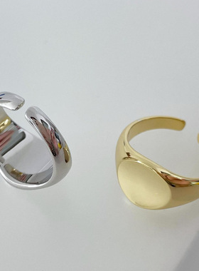 简约几何戒指女时尚气质冷淡风S925银开口指环光面素圈ins食指戒