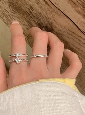 【两件包邮】甜酷几何叠戴戒指女双层线条简约冷淡风开口指环网红