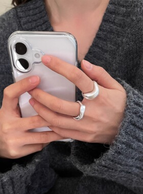 S925镀银简约字母波浪戒指女几何不规则雾面哑光开口叠戴指环创意