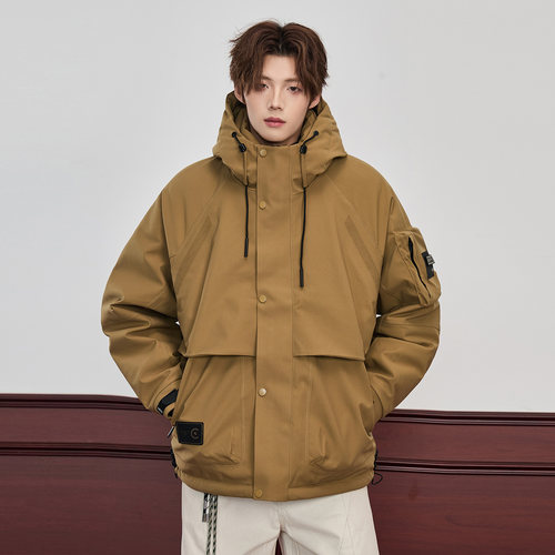 ALLIN 户外男士羽绒服冬季加厚保暖潮牌连帽防寒服情侣款工装外套 - 图0