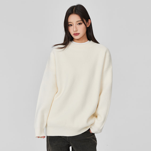 ALLIN solid color simple basic sweater for men's spring and autumn loose and versatile base with round neck pullover knitted sweater