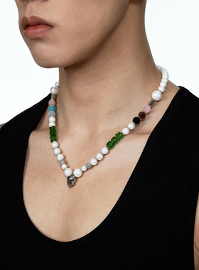 骷髅珍珠宝石拼接质感项链官方