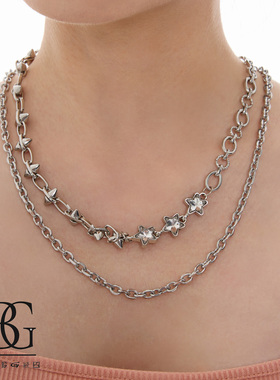 「BG官方」 双层拼接风星星圆锥锁骨链小众轻奢高级感 百搭锁骨链
