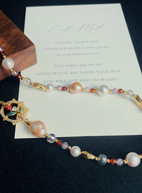 S925银针天然巴洛克珍珠紫水晶复古色气质小众设计款小米链饶脖款