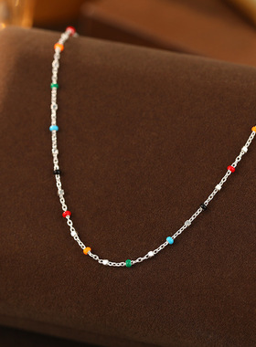 彩虹糖｜S925纯银多巴胺彩色豆豆细手链少女小众串珠叠戴圆珠手饰