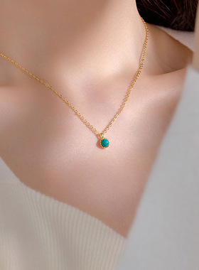 圆舞曲｜博主推荐S925纯银天然绿松石吊坠项链女小众复古锁骨颈链