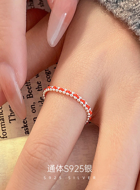 转运红绳｜S925银小众设计抽拉可调节素圈戒指女本命年编织食指环