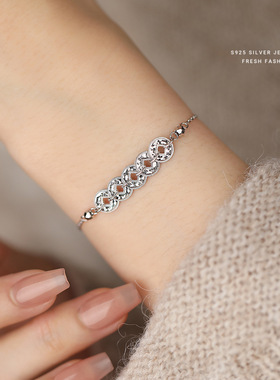 招财｜国风碎碎冰五帝铜钱手链S925纯银盘缠钱币饰品送女友礼物潮