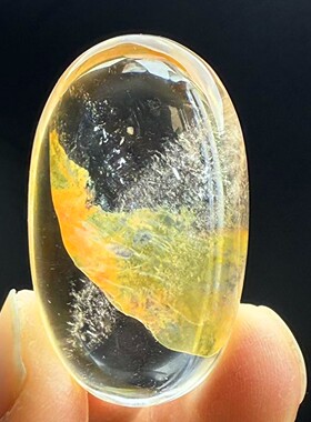 天然白水晶包裹体七彩黄红胶花吊坠祼石男女款水晶项链毛衣链