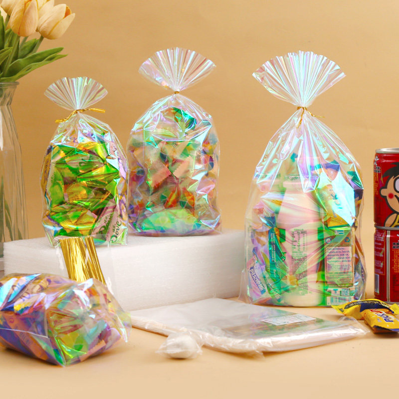 彩虹透明礼品袋炫彩镭射零食包装袋幼儿园生日小礼物塑料束口袋子,淘宝优惠券,粉丝福利购,淘宝优惠卷