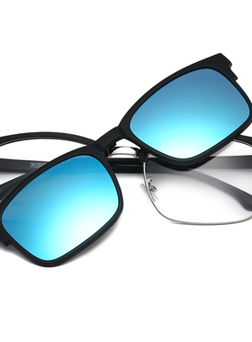 近视眼镜墨镜磁吸套镜男女定制度数半框眉线两用偏光太阳镜8021