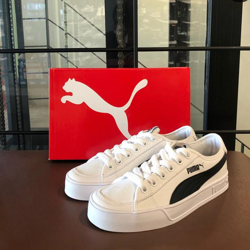 Puma/彪马 SMASH VULC黑白粉情侣皮质经典款板鞋帆布鞋 365968-02-图0