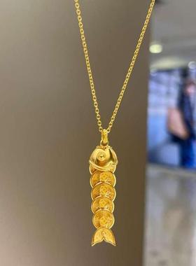 五帝钱项链年年有鱼金色锦鲤小鱼新中式金币转运珠国风锁骨链