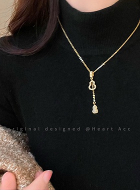 麒麟葫芦项链微镶镂空吊坠女时尚秋冬毛衣链2025新款小众百搭配饰