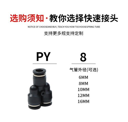 PY6型三通PY8气管PY6快速接头PY4人PY14PY16PY10气动PY12塑料接头 - 图2