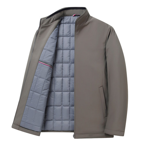 中老年棉衣男立领休闲棉服爸爸装薄款夹棉外套拉链夹克宽松 - 图0