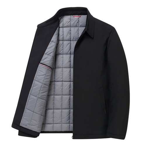 中老年棉衣男立领休闲棉服爸爸装薄款夹棉外套拉链夹克宽松 - 图1