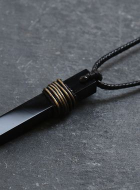 天然黑曜石水晶吊坠项链男