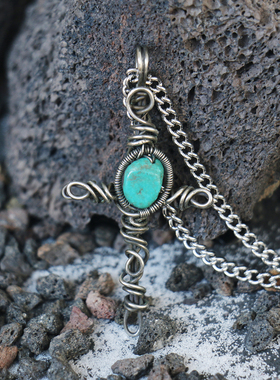 十字架项链男款天然绿松石吊坠